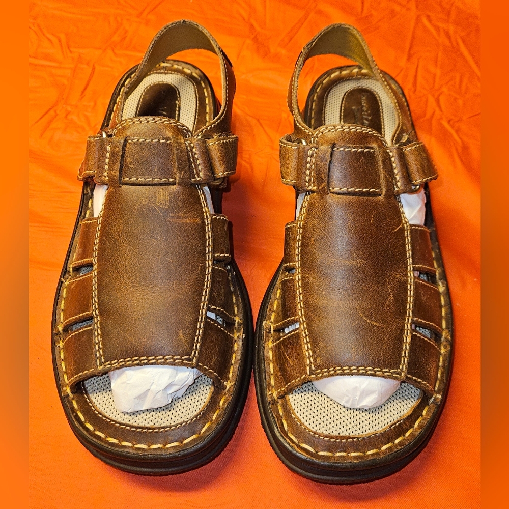 Browns Landing Maxibillion Leather Sandal Mens sz8 Adjst Straps Across Top EUC